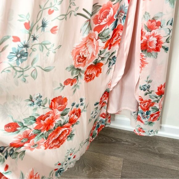 LULUS Garden Meandering Blush Floral Print Maxi Dress Side slit Chiffon Size XS - Picture 8 of 16
